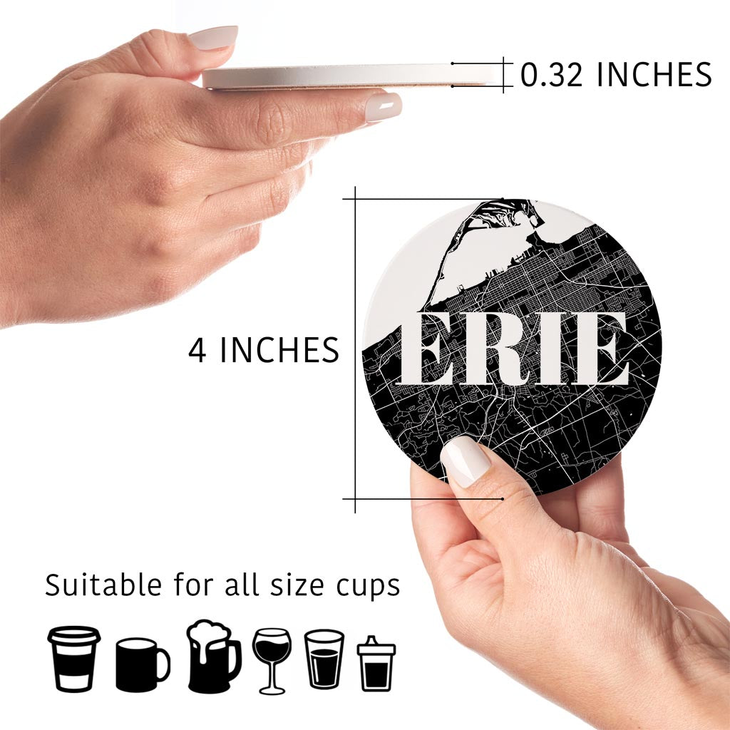 Minimalistic B&W Pennsylvania Erie Maps Love | Absorbent Coasters | Set of 4 | Min 2