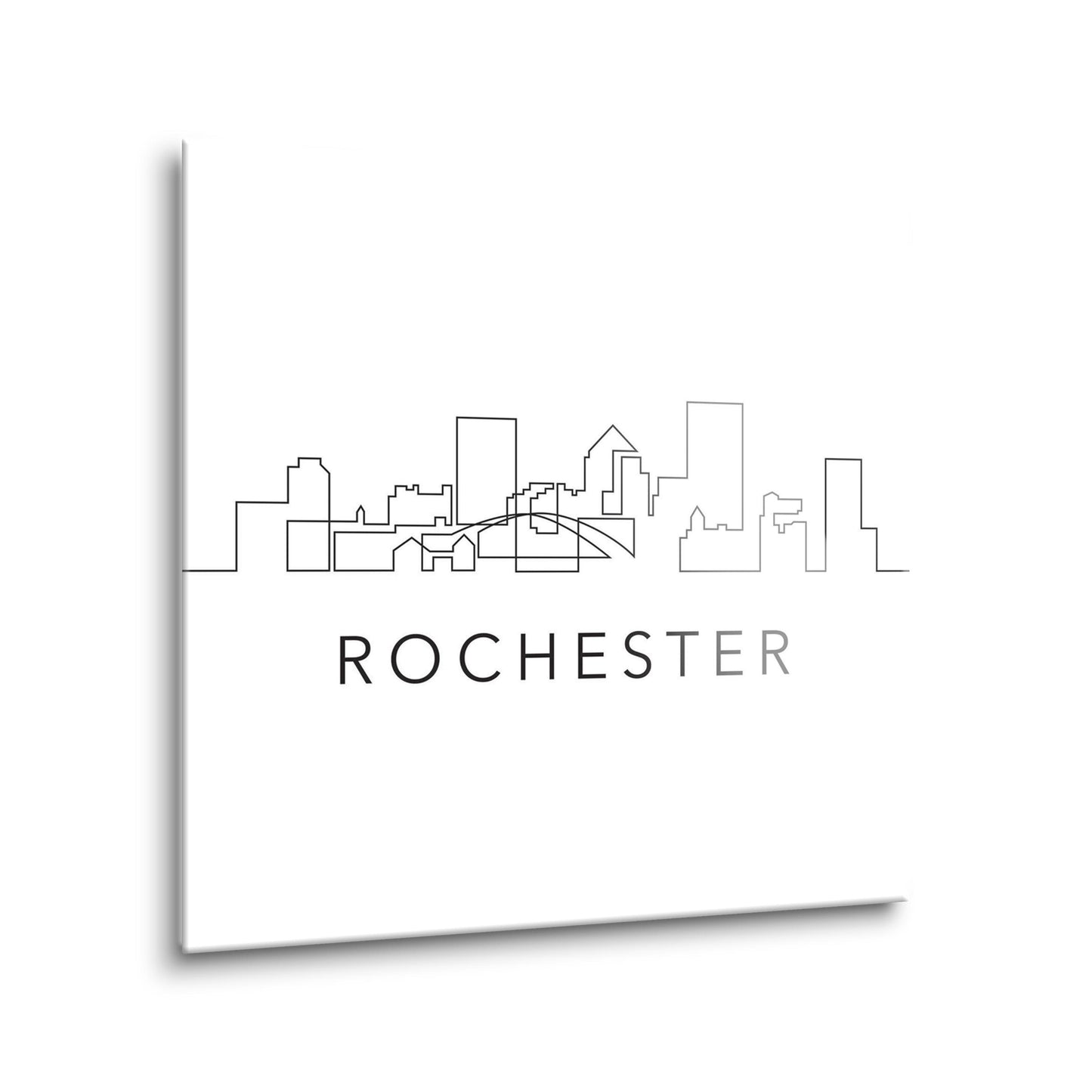Minimalistic B&W New York Rochester Skyline | Hi-Def Glass Art | Eaches | Min 2