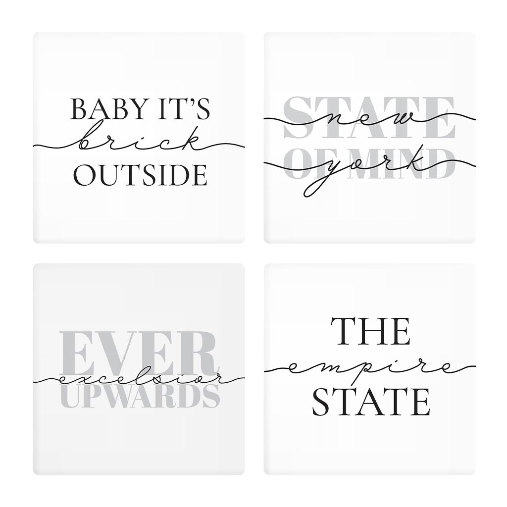 Minimalistic B&W New York Quips | Absorbent Coasters | Set of 4 | Min 2