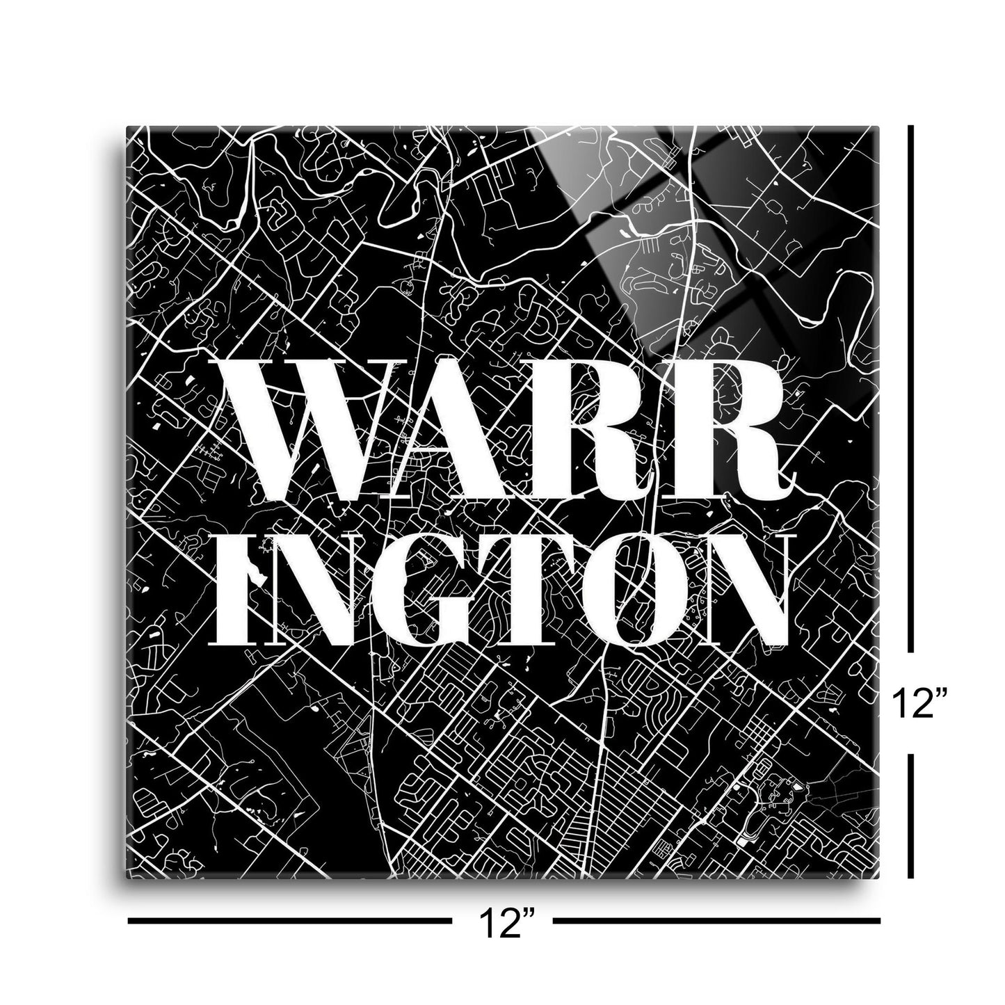 Minimalistic B&W Pennsylvania Warrington Map | Hi-Def Glass Art | Eaches | Min 1