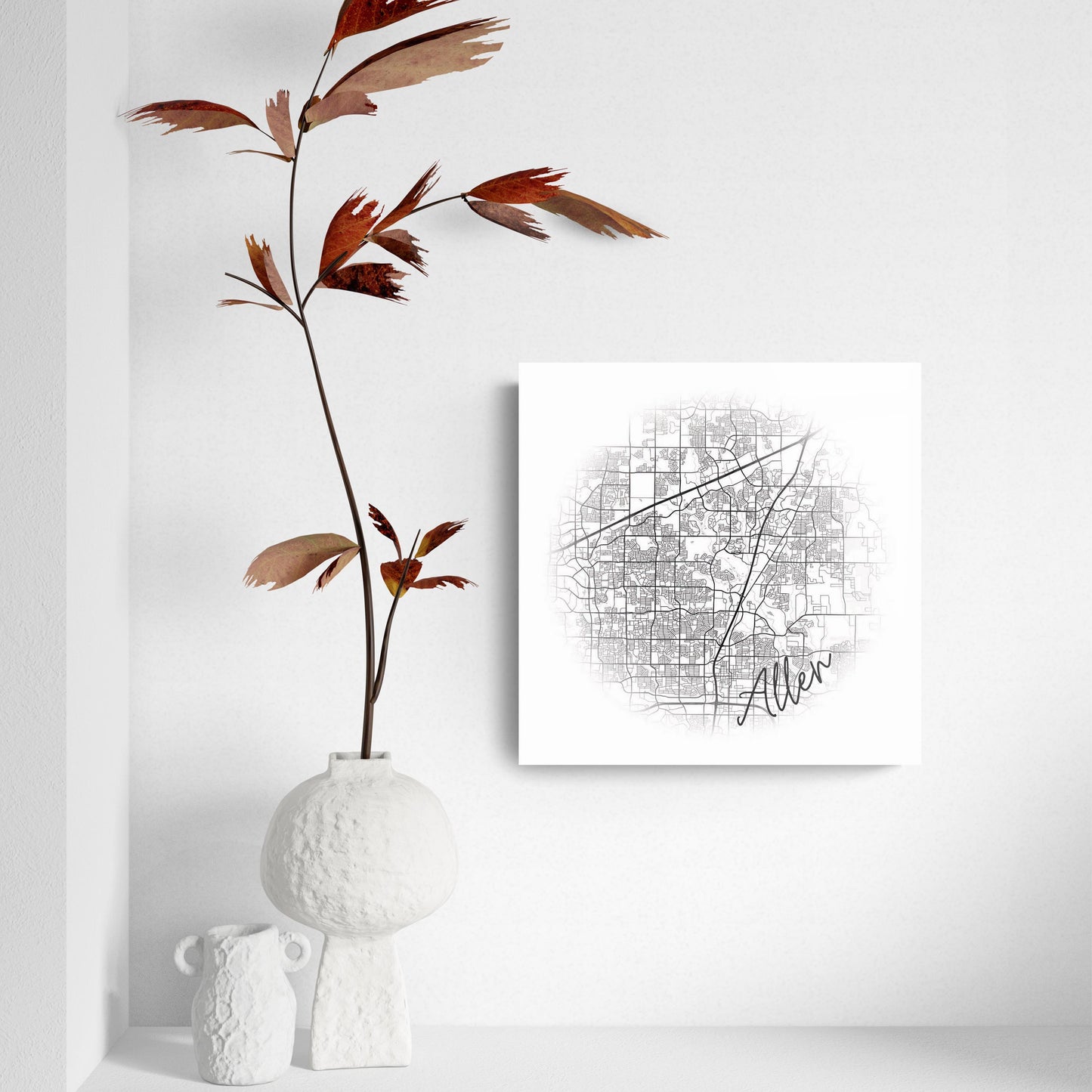 Minimalistic B&W Texas Allen Circle Map | Hi-Def Glass Art | Eaches | Min 2