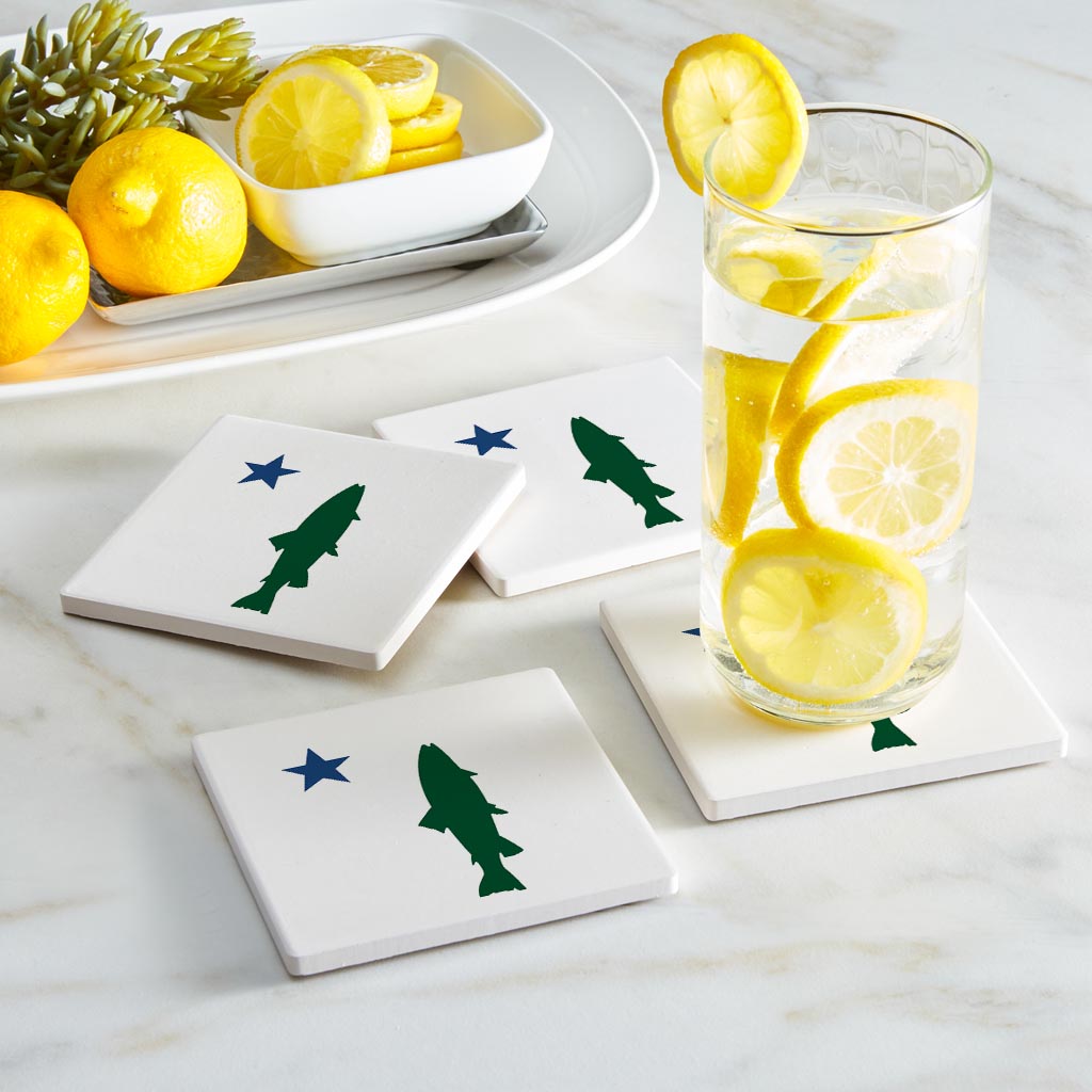 New England Star And Trout | Absorbent Coasters | Set of 4 | Min 2