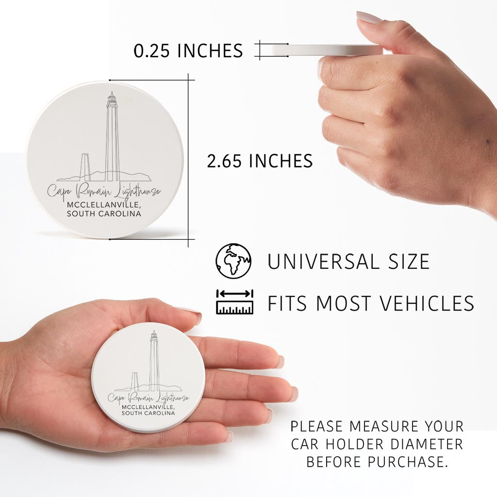 Cape Romain Lighthouse | Absorbent Car Coasters | Set of 2 | Min 4