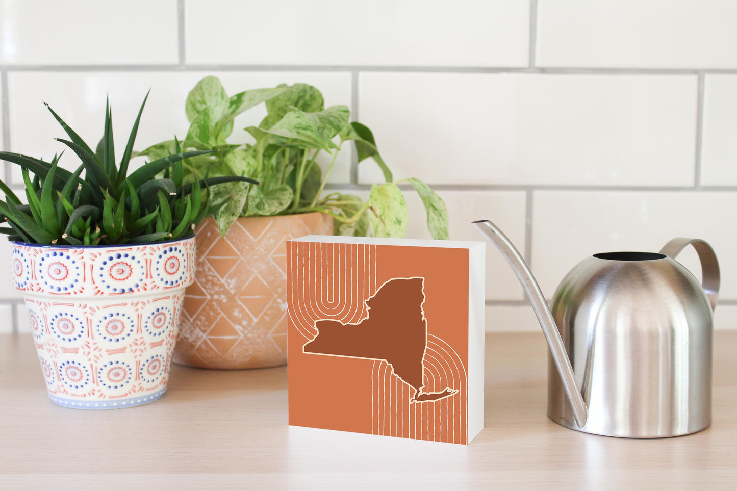 Modern Minimalistic New York Retro Thin Line | Wood Block | Eaches | Min 4