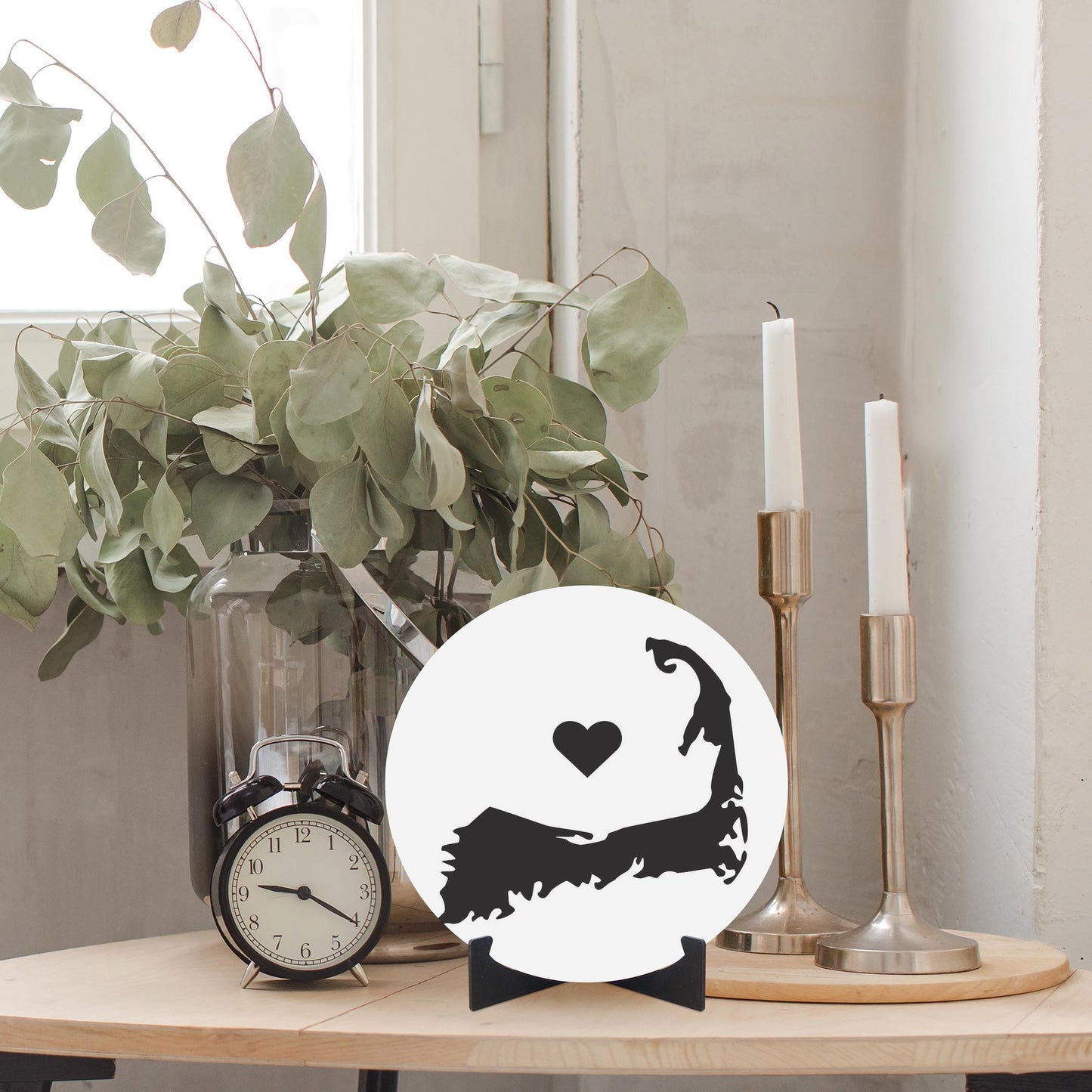 Minimalistic B&W Cape Cod With Heart | Wood Sign | Eaches | Min 1
