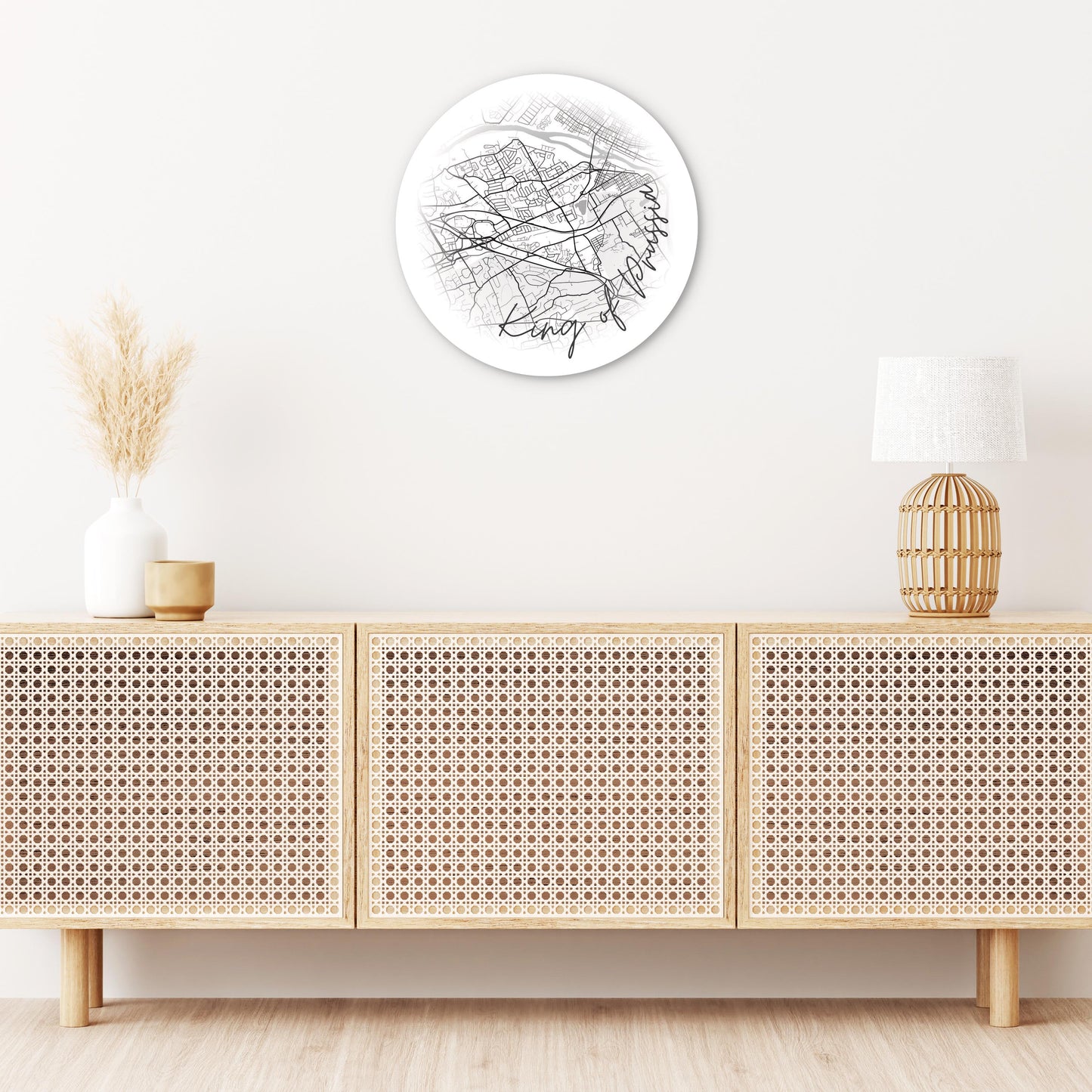 Minimalistic B&W Pennsylvania King Of Prussia Circle Map| Wood Sign | Eaches | Min 1