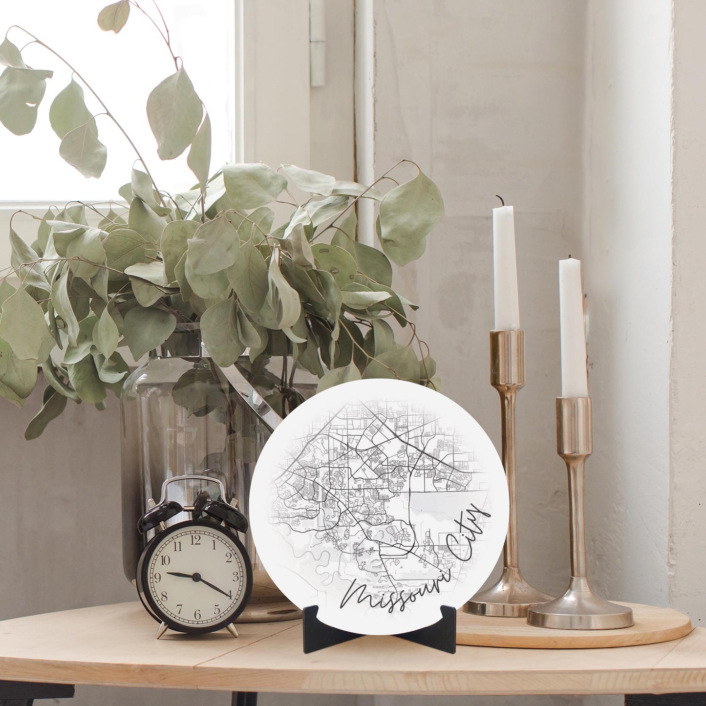 Minimalistic B&W Texas Missouri City Circle Map | Wood Sign | Eaches | Min 1